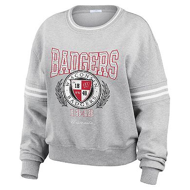 Women's WEAR by Erin Andrews Heather Gray Wisconsin Badgers Classic Stripe Pullover Sweater