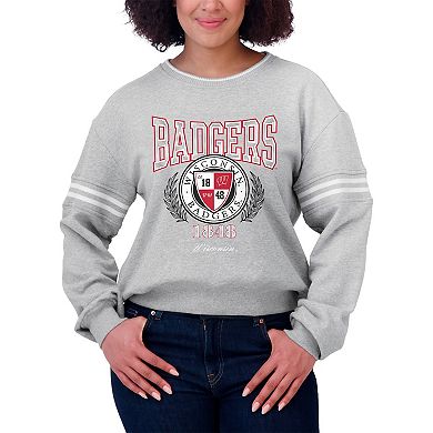 Women's WEAR by Erin Andrews Heather Gray Wisconsin Badgers Classic Stripe Pullover Sweater