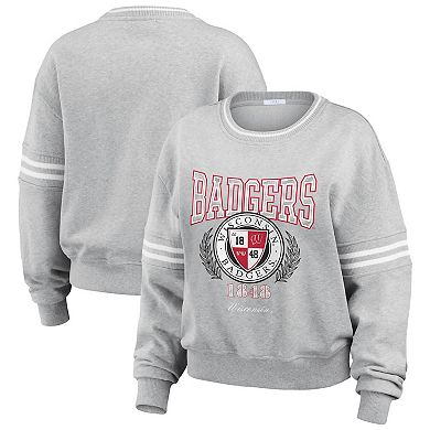 Women's WEAR by Erin Andrews Heather Gray Wisconsin Badgers Classic Stripe Pullover Sweater