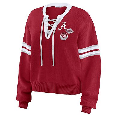 Women's WEAR by Erin Andrews Crimson Alabama Crimson Tide Lace-Up Pullover Sweater