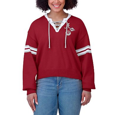 Women's WEAR by Erin Andrews Crimson Alabama Crimson Tide Lace-Up Pullover Sweater