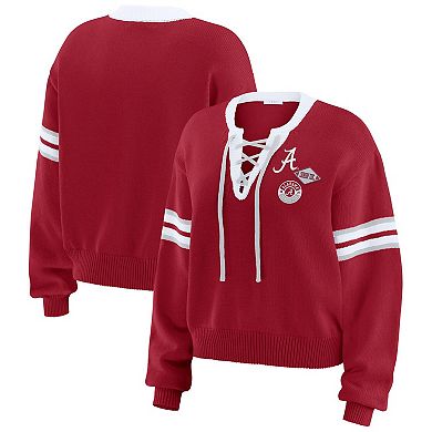Women's WEAR by Erin Andrews Crimson Alabama Crimson Tide Lace-Up Pullover Sweater