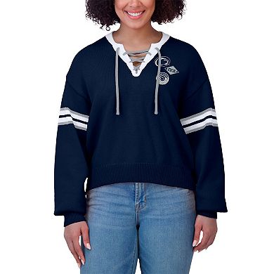 Women's WEAR by Erin Andrews Navy Penn State Nittany Lions Lace-Up Pullover Sweater