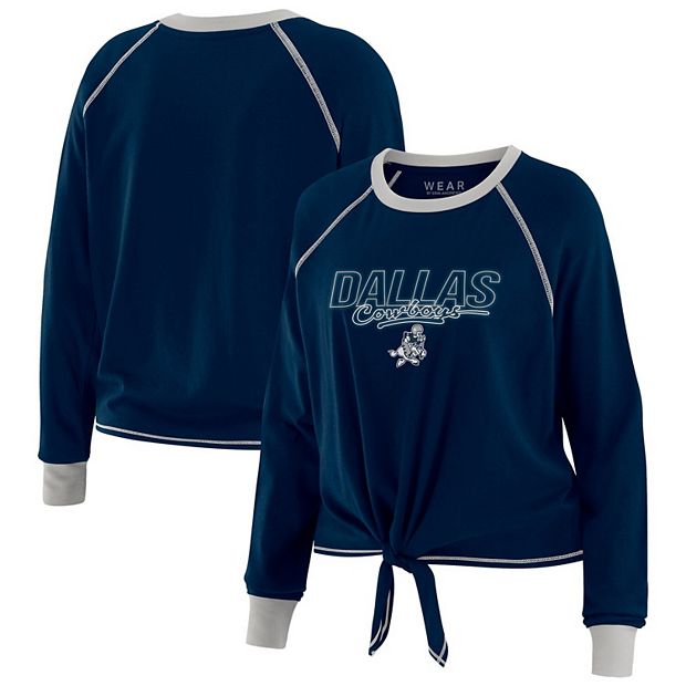Women s WEAR by Erin Andrews Navy Dallas Cowboys Tie Front Long Sleeve T Shirt