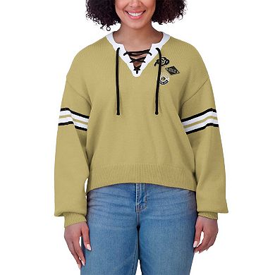 Women's WEAR by Erin Andrews Gold Colorado Buffaloes Lace-Up Pullover Sweater
