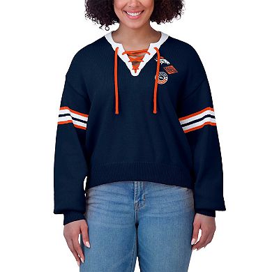Women's WEAR by Erin Andrews Navy Denver Broncos Lace-Up Sweater