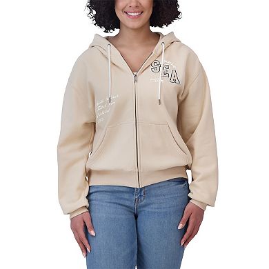 Women's WEAR by Erin Andrews Oatmeal Seattle Seahawks Tonal Full-Zip Hoodie