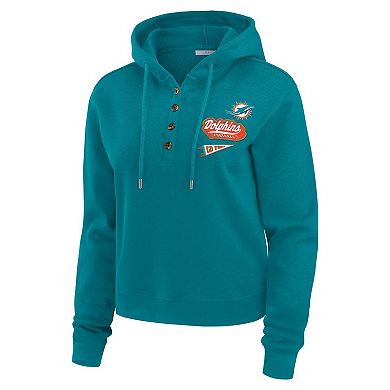 Women's WEAR by Erin Andrews Aqua Miami Dolphins Waffle-Knit Pullover Hoodie