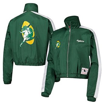 Women's Mitchell & Ness Green Green Bay Packers Nylon Cropped Full-Zip Jacket