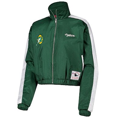 Women's Mitchell & Ness Green Green Bay Packers Nylon Cropped Full-Zip Jacket