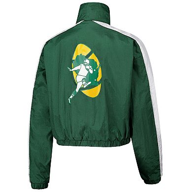 Women's Mitchell & Ness Green Green Bay Packers Nylon Cropped Full-Zip Jacket
