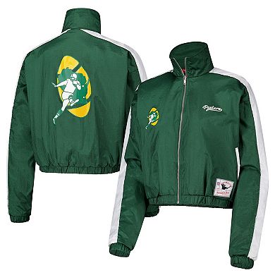 Women's Mitchell & Ness Green Green Bay Packers Nylon Cropped Full-Zip Jacket