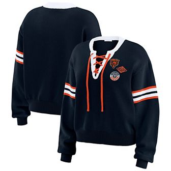 Women's WEAR by Erin Andrews Navy Chicago Bears Lace-Up Sweater