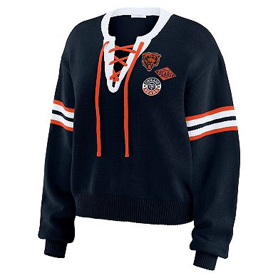 Women's WEAR by Erin Andrews Navy Chicago Bears Lace-Up Sweater