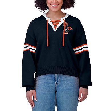 Women's WEAR by Erin Andrews Navy Chicago Bears Lace-Up Sweater