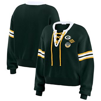 Women's WEAR by Erin Andrews Green Green Bay Packers Lace-Up Sweater