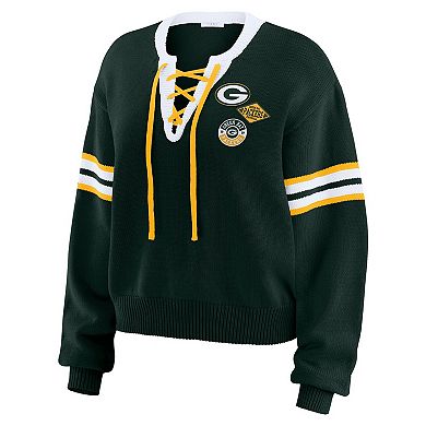 Women's WEAR by Erin Andrews Green Green Bay Packers Lace-Up Sweater