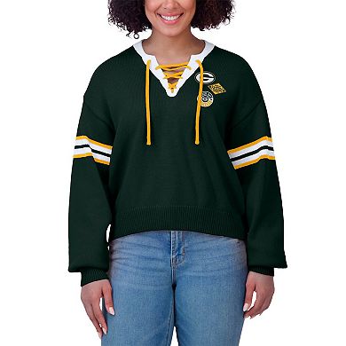 Women's WEAR by Erin Andrews Green Green Bay Packers Lace-Up Sweater