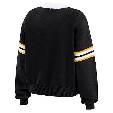 Women's WEAR by Erin Andrews Black Pittsburgh Steelers Lace-Up Sweater