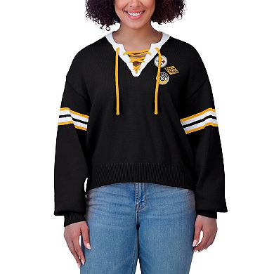 Women's WEAR by Erin Andrews Black Pittsburgh Steelers Lace-Up Sweater