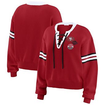 Women's WEAR by Erin Andrews Scarlet San Francisco 49ers Lace-Up Sweater