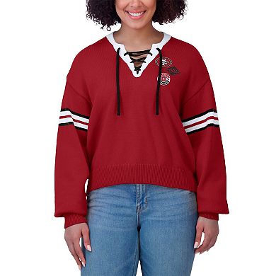 Women's WEAR by Erin Andrews Scarlet San Francisco 49ers Lace-Up Sweater