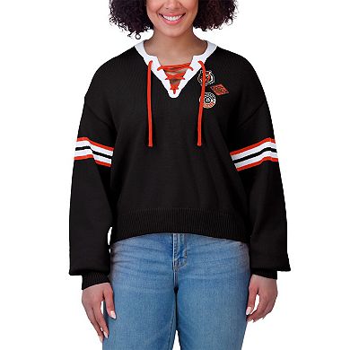 Women's WEAR by Erin Andrews Black Cincinnati Bengals Lace-Up Sweater
