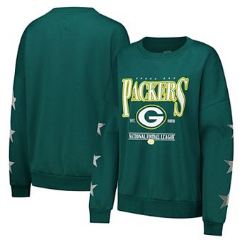 Women's Gameday Couture Green Green Bay Packers Rhinestone Star Sleeve Settle the Score Tri-Blend Pullover Sweatshirt