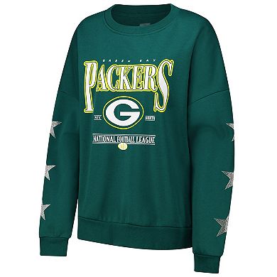 Women's Gameday Couture Green Green Bay Packers Rhinestone Star Sleeve Settle the Score Tri-Blend Pullover Sweatshirt