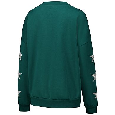 Women's Gameday Couture Green Green Bay Packers Rhinestone Star Sleeve Settle the Score Tri-Blend Pullover Sweatshirt