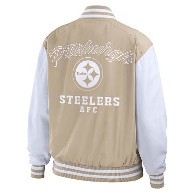 Women's WEAR by Erin Andrews Tan Pittsburgh Steelers Tonal Full-Zip Bomber Jacket