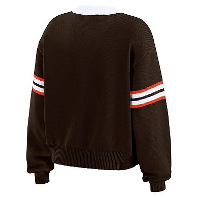 Women's WEAR by Erin Andrews Brown Cleveland Browns Lace-Up Sweater
