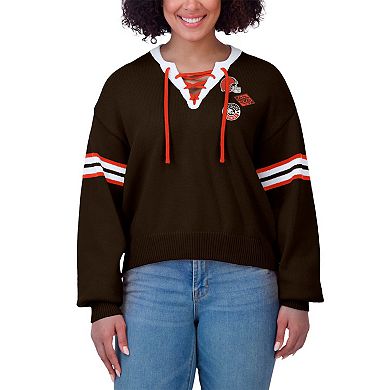 Women's WEAR by Erin Andrews Brown Cleveland Browns Lace-Up Sweater