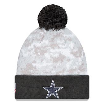 Men's New Era White/Graphite Dallas Cowboys 2024 Salute To Service Digital Camo Cuffed Knit Hat with Pom