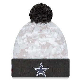 Men's New Era White/Graphite Dallas Cowboys 2024 Salute To Service Digital Camo Cuffed Knit Hat with Pom