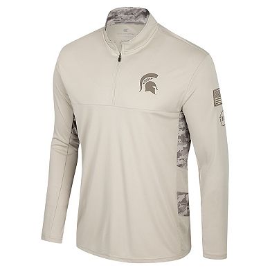 Men's Colosseum Natural Michigan State Spartans OHT Military Appreciation Quarter-Zip Jacket