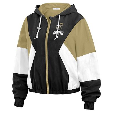 Women's WEAR by Erin Andrews Black/Khaki New Orleans Saints Color Block Full-Zip Windbreaker Jacket