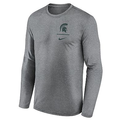 Men's Nike Heather Gray Michigan State Spartans Primary Stack Legend Long Sleeve T-Shirt
