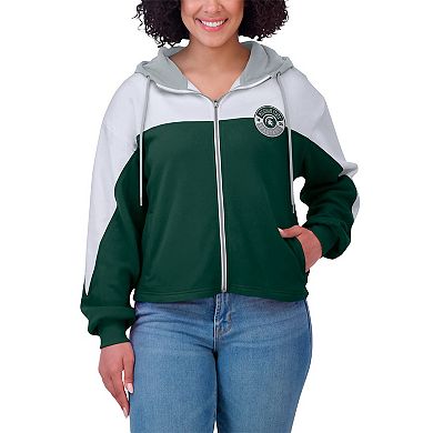 Women's WEAR by Erin Andrews Green Michigan State Spartans Color-Block Full-Zip Hoodie