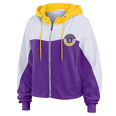 Women's WEAR by Erin Andrews Purple/White Minnesota Vikings Color Block Full-Zip Hoodie