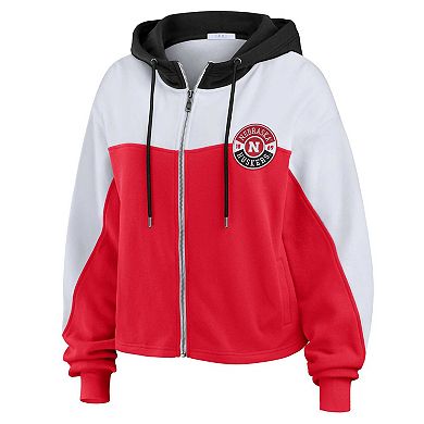 Women's WEAR by Erin Andrews Scarlet Nebraska Huskers Color-Block Full-Zip Hoodie