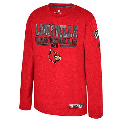 Youth Colosseum Heather Red Louisville Cardinals OHT Military Appreciation Oorah Long Sleeve T-Shirt