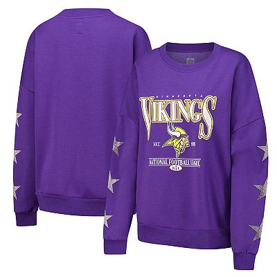 Women s Gameday Couture Purple Minnesota Vikings Rhinestone Star Sleeve Settle the Score Tri Blend Pullover Sweatshirt