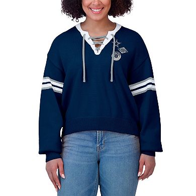 Women's WEAR by Erin Andrews Navy Dallas Cowboys Lace-Up Sweater