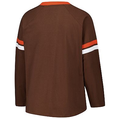 Women's Fanatics Brown Cleveland Browns Plus Size Lace-Up V-Neck Long Sleeve T-Shirt