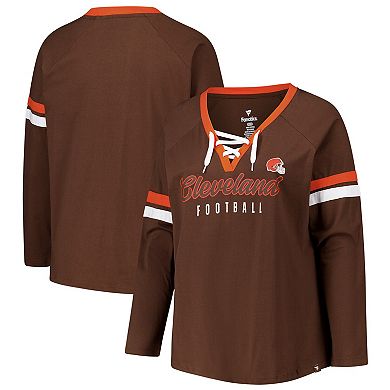 Women's Fanatics Brown Cleveland Browns Plus Size Lace-Up V-Neck Long Sleeve T-Shirt
