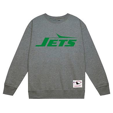 Men's Mitchell & Ness Heather Gray New York Jets Basic Fleece Pullover Sweatshirt