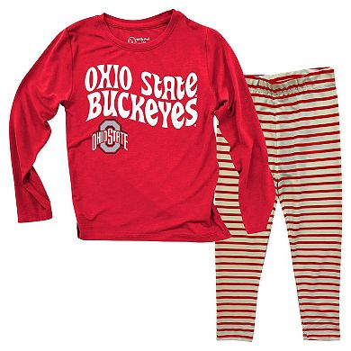 Infant Wes & Willy Ohio State Buckeyes Long Sleeve Top and Striped Leggings Set