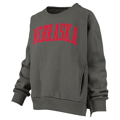 Women's Pressbox Charcoal Nebraska Huskers Pocketed Raglan Pullover Sweatshirt