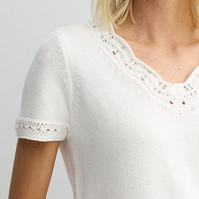 Women's Croft & Barrow® Crochet Trim V-Neck Sweater
